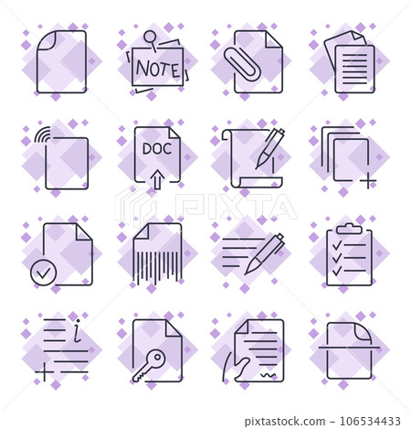 Paper icons. Document icons. Set of the icons with different document and paper icons for sites, apps, programs, logotypes and other. Editable Stroke. Paper icons. Document icons. Set of the icons with different document and paper icons for sites, apps, programs, logotypes and other. Editable Stroke. 106534433