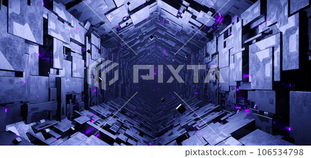 Sci-fi hexagonal empty tunnel with glowing neon particles background Sci-fi hexagonal empty tunnel with glowing neon particles background 106534798