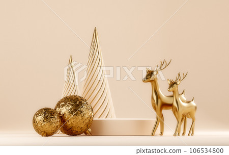 3D abstract Christmas light background with beige Christmas decorations 3D abstract Christmas light background with beige Christmas decorations 106534800