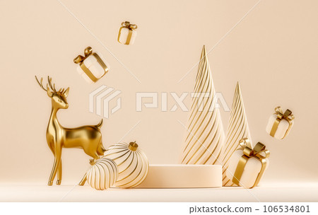 3D abstract Christmas light background with beige Christmas decorations 3D abstract Christmas light background with beige Christmas decorations 106534801