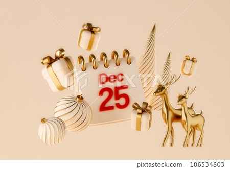 3D abstract Christmas light background with beige Christmas decorations 3D abstract Christmas light background with beige Christmas decorations 106534803