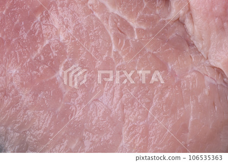 A piece of fresh juicy raw pork with salt, spices and herbs A piece of fresh juicy raw pork with salt, spices and herbs 106535363