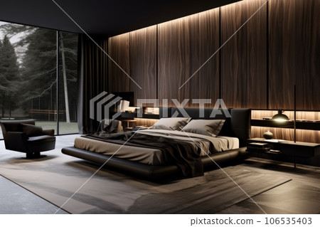 Wood and black tone living room interior modern style. 106535403