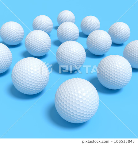 Set of golf ball lying in row on blue background Set of golf ball lying in row on blue background 106535843
