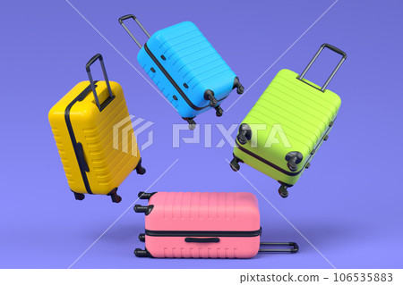 Colorful suitcase on violet background. 3D render of summer vacation concept 106535883