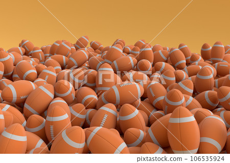 Many of flying orange basketball ball falling on yellow background Many of flying orange basketball ball falling on yellow background 106535924