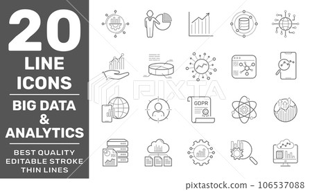 Data analysis, big data, statistics, analytics - minimal thin line web icon set. Editable Stroke. EPS 10. 106537088