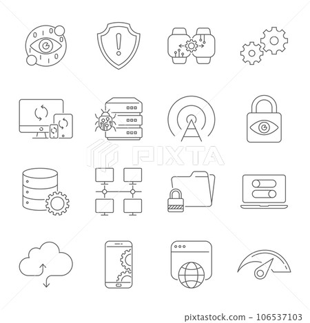 Modern thin line icons set of digital technology. Premium quality symbol collection. Simple linear pictogram pack. Stroke vector logo concept, web graphics. Editable Stroke. EPS 10. 106537103