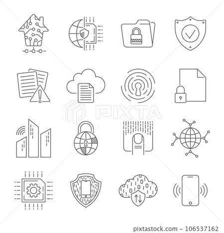 Simple set of abstract electronics and digital technology related vector line icons. Editable Stroke. EPS 10. Simple set of abstract electronics and digital technology related vector line icons. Editable Stroke. EPS 10. 106537162
