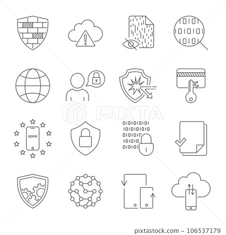 Digital technology, security, protection, innovation in yberspace. Editable Stroke. EPS 10. 106537179