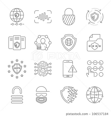 Digital technology, security, protection, innovation in cyberspace. Editable Stroke. EPS 10 106537184
