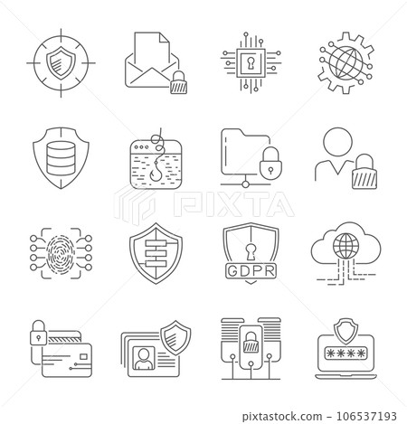 Cyber security, information and network protection. Cyber technology web services for business and internet project. Editable Stroke. EPS 10 106537193