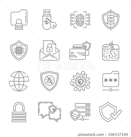 Data protection and Internet Security icons. Vector line icons set. Simple thin line design. Modern outline symbols, pictograms. Editable Stroke. EPS 10 Data protection and Internet Security icons. Vector line icons set. Simple thin line design. Modern outline symbols, pictograms. Editable Stroke. EPS 10 106537199