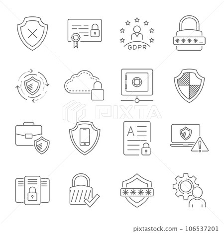 Cyber security technology network vector icons set. Technologes of digital protection. Editable Stroke. EPS 10 Cyber security technology network vector icons set. Technologes of digital protection. Editable Stroke. EPS 10 106537201