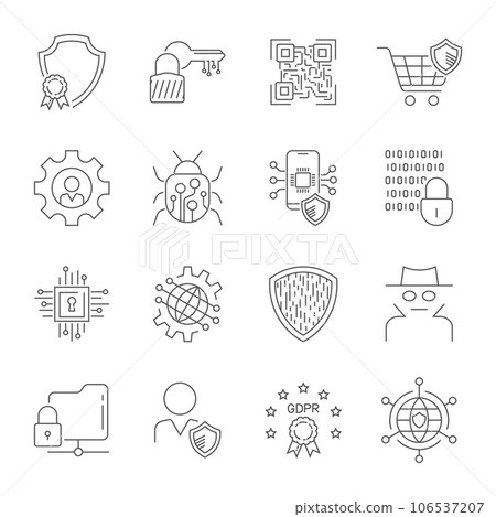 Simple internet icons set. Internet Security and Data Protection concept. Universal internet icons to use in web and mobile UI, set of basic UI internet elements 106537207