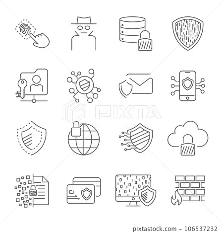 Digital protection and Cyber security icons Set. Business Data Protection Technology, Cyber Security, Computer Network Protection. Editable Stroke. EPS 10 106537232