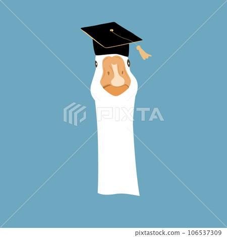 Cute graduate goose character. Geese head in graduation hat. Vector isolated illustration 106537309