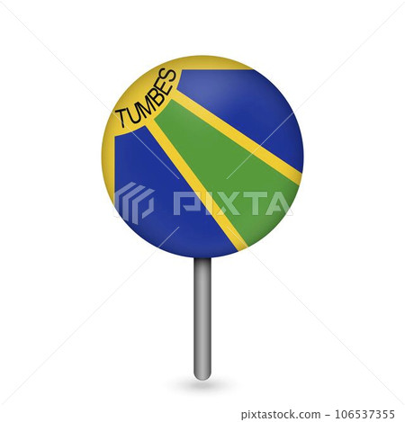 Map pointer with Department of Tumbes Flag. Peru. Vector Illustration. 106537355