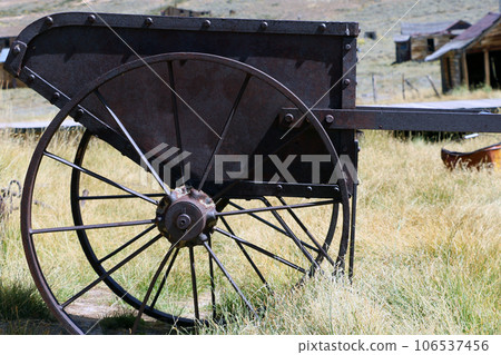 An old iron cart in an abandoned city. Golden fever. 106537456