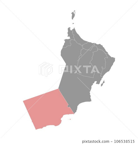 Dhofar Governorate map, administrative division of Oman. Vector illustration. Dhofar Governorate map, administrative division of Oman. Vector illustration. 106538515