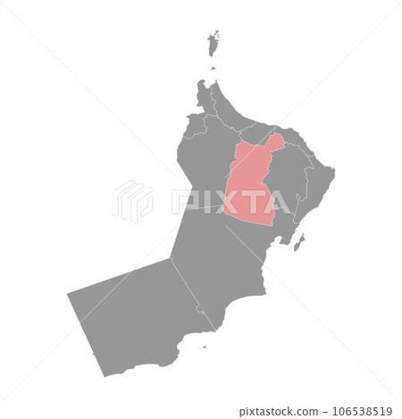 Ad Dakhiliyah Governorate map, administrative division of Oman. Vector illustration. Ad Dakhiliyah Governorate map, administrative division of Oman. Vector illustration. 106538519
