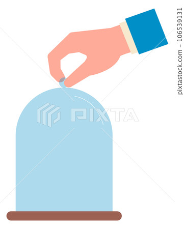 Hand hold glass dome on wooden stand icon Hand hold glass dome on wooden stand icon 106539131