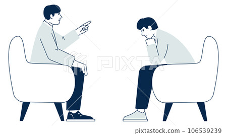 People talking. Sitting characters on chairs. Male conversation People talking. Sitting characters on chairs. Male conversation 106539239