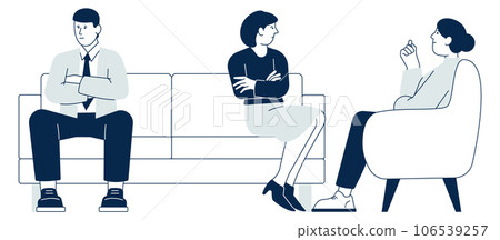 Couple therapy. Man and woman sit on sofa and talking with psychologist 106539257