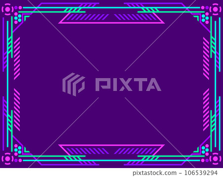 Cyberpunk frame. Linear border in futuristic cyberpunk and virtual reality style. Frame with place for text. Design a template for invitations, leaflets and greeting cards. Vector illustration 106539294