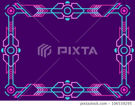 Cyberpunk frame. Linear border in futuristic cyberpunk and virtual reality style. Frame with place for text. Design a template for invitations, leaflets and greeting cards. Vector illustration 106539295