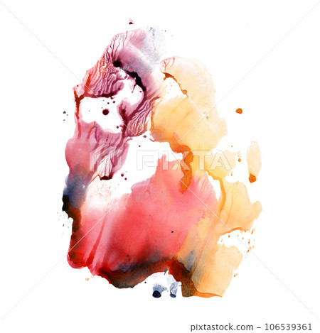 Watercolor red orange yellow watercolor splashes and blots isolated on white background. Hand drawn colorful texture design element Watercolor red orange yellow watercolor splashes and blots isolated on white background. Hand drawn colorful texture design element 106539361