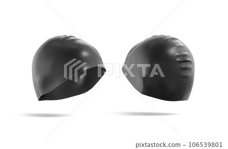 Blank black sport swim cap mockup, front back, side view Blank black sport swim cap mockup, front back, side view 106539801