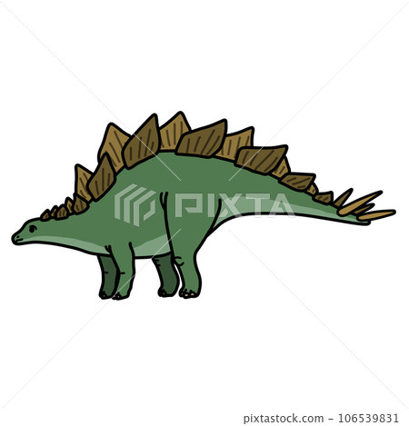 Illustration of a stegosaurus looking sideways (with main lines) / Dinosaur, picture book, cute material Illustration of a stegosaurus looking sideways (with main lines) / Dinosaur, picture book, cute material 106539831
