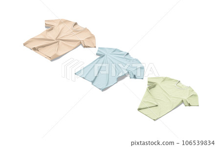 Blank colored t-shirt mockup flat lay, side view, different types 106539834