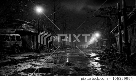 Black and white horror style residential area Black and white horror style residential area 106539994