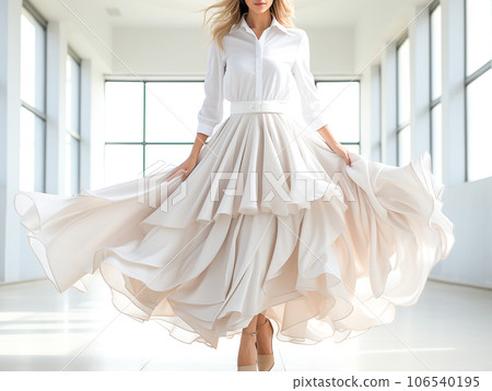 woman wearing a white long skirt woman wearing a white long skirt 106540195