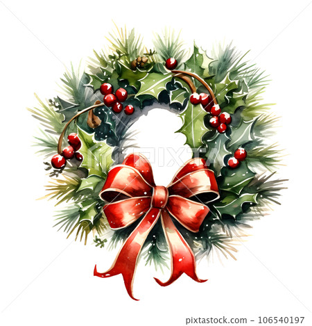 Christmas wreath watercolor icon Generative AI 106540197