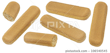 Italian savoiardi biscuits, ladyfinger cookies isolated on white background, full depth of field 106540545