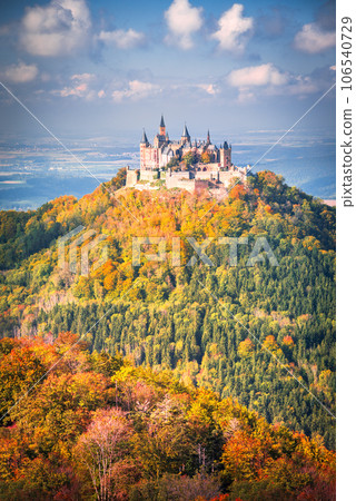 Burg Hohenzollern - Breathtaking autumn landscape in the Swabian Alps, Germany 106540729
