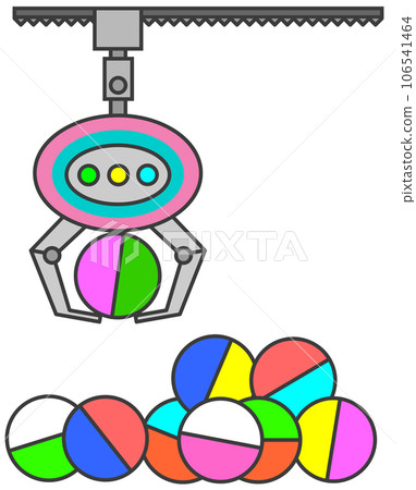 Illustration of a game where you win prizes by lifting them in capsules with a crane Illustration of a game where you win prizes by lifting them in capsules with a crane 106541464