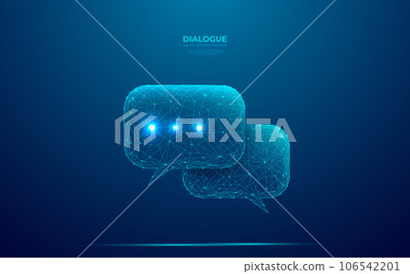 Two digital dialogue bubbles in futuristic low poly wireframe style. Two digital dialogue bubbles in futuristic low poly wireframe style. 106542201