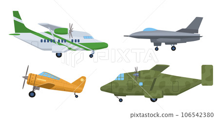 Cartoon set of cargo, military aircraft. Vector illustration isolated on white background Cartoon set of cargo, military aircraft. Vector illustration isolated on white background 106542380