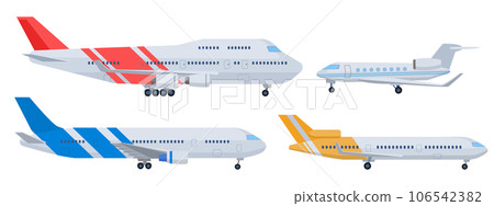 Cartoon set of private, civil aircraft. Vector illustration isolated on white background 106542382