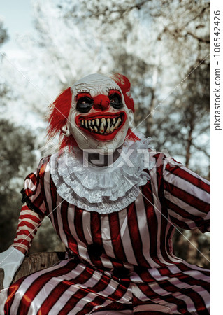 evil clown with a creepy smile a in the woods evil clown with a creepy smile a in the woods 106542426