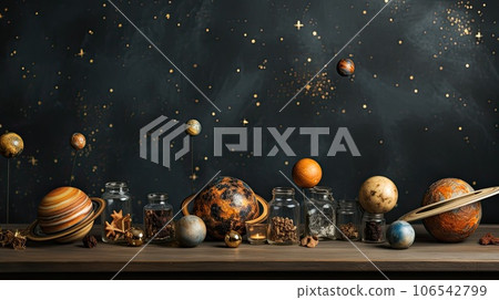 Background with astrological planets on black Background with astrological planets on black 106542799