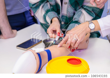 Training of blood sampling from a vein, on a model of a human hand. Training of blood sampling from a vein, on a model of a human hand. 106543193