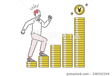 A man climbing the stairs of saved money A man climbing the stairs of saved money 106543344