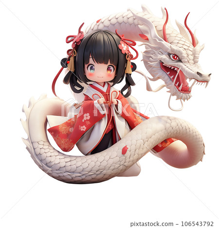 Girl wearing figure kimono and dragon New Year AI image 106543792