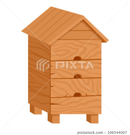 Wooden bee hive. Honey bee house with bees, wood apiary equipment flat vector illustration Wooden bee hive. Honey bee house with bees, wood apiary equipment flat vector illustration 106544007