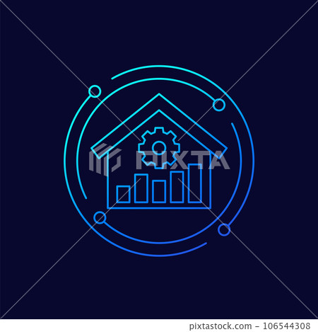 Smart home icon with a house and graph, linear Smart home icon with a house and graph, linear 106544308
